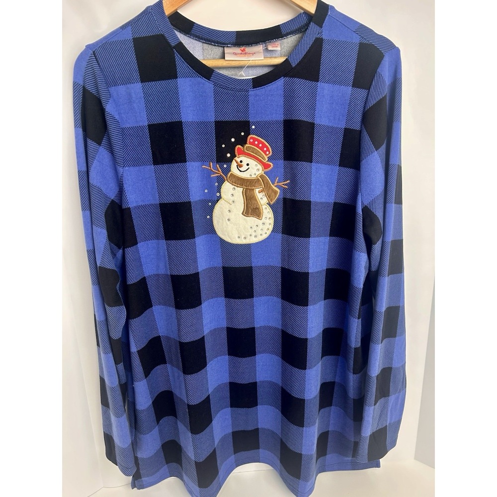 Quaker Factory Holiday Plaid Snowman top NWT size L